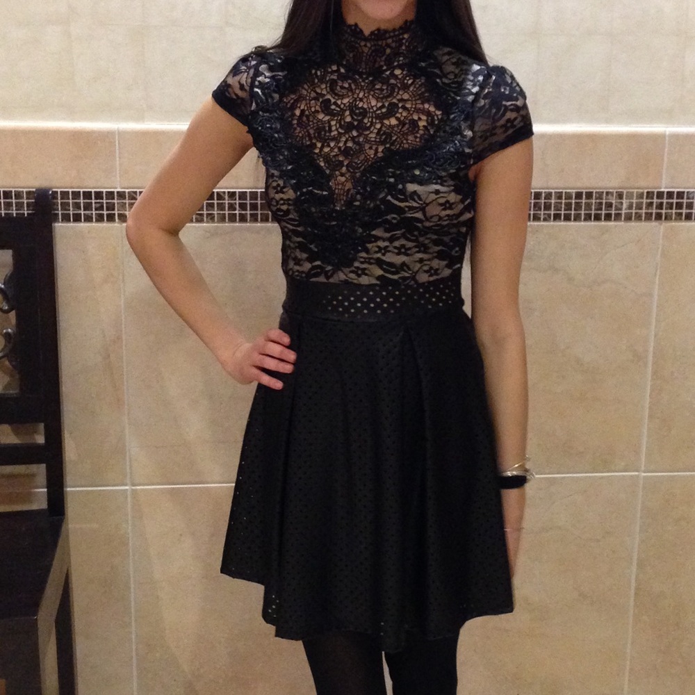 Black lace top dress